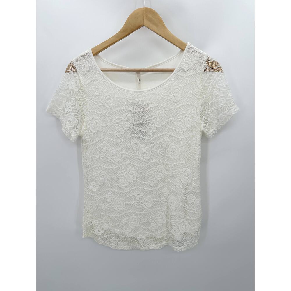 Leo Nicole Women XS NWT Off White Floral Lace Short Sleeve Top 34264C
